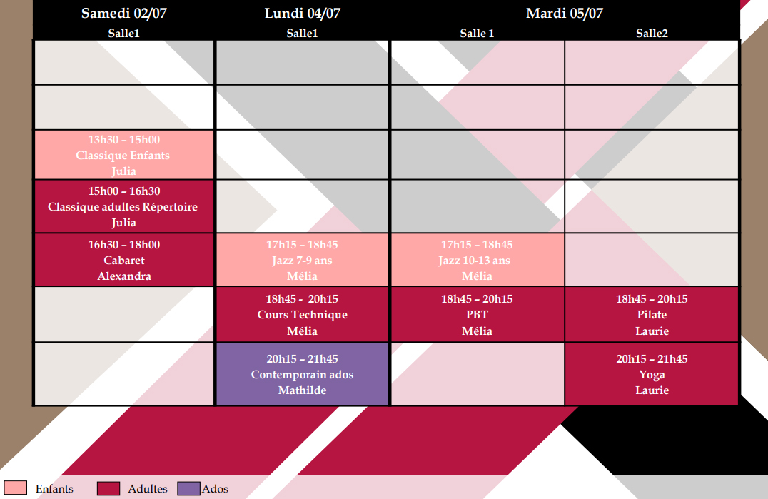 Planning du stage